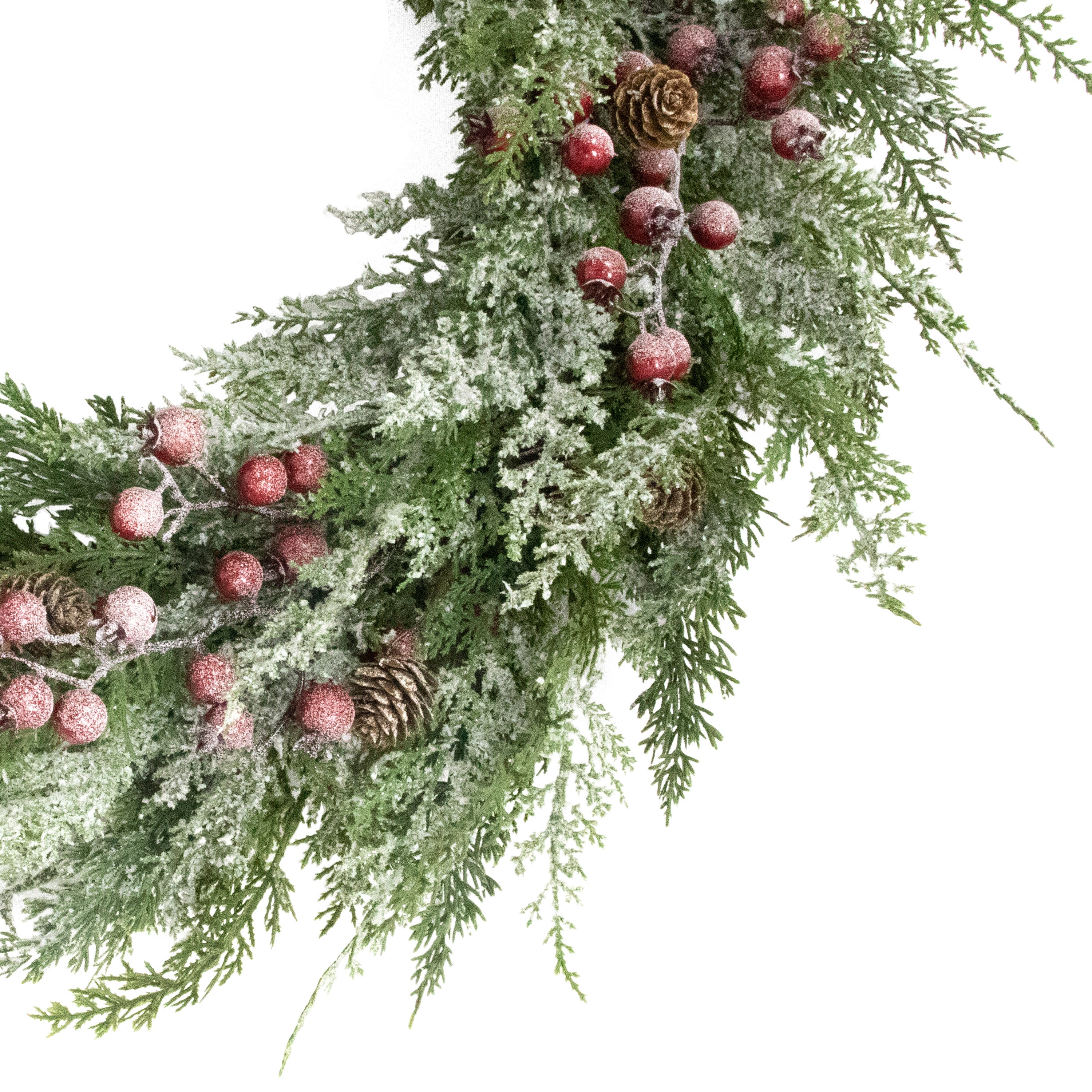 24" Pre-Lit Flocked Wreath Adorned